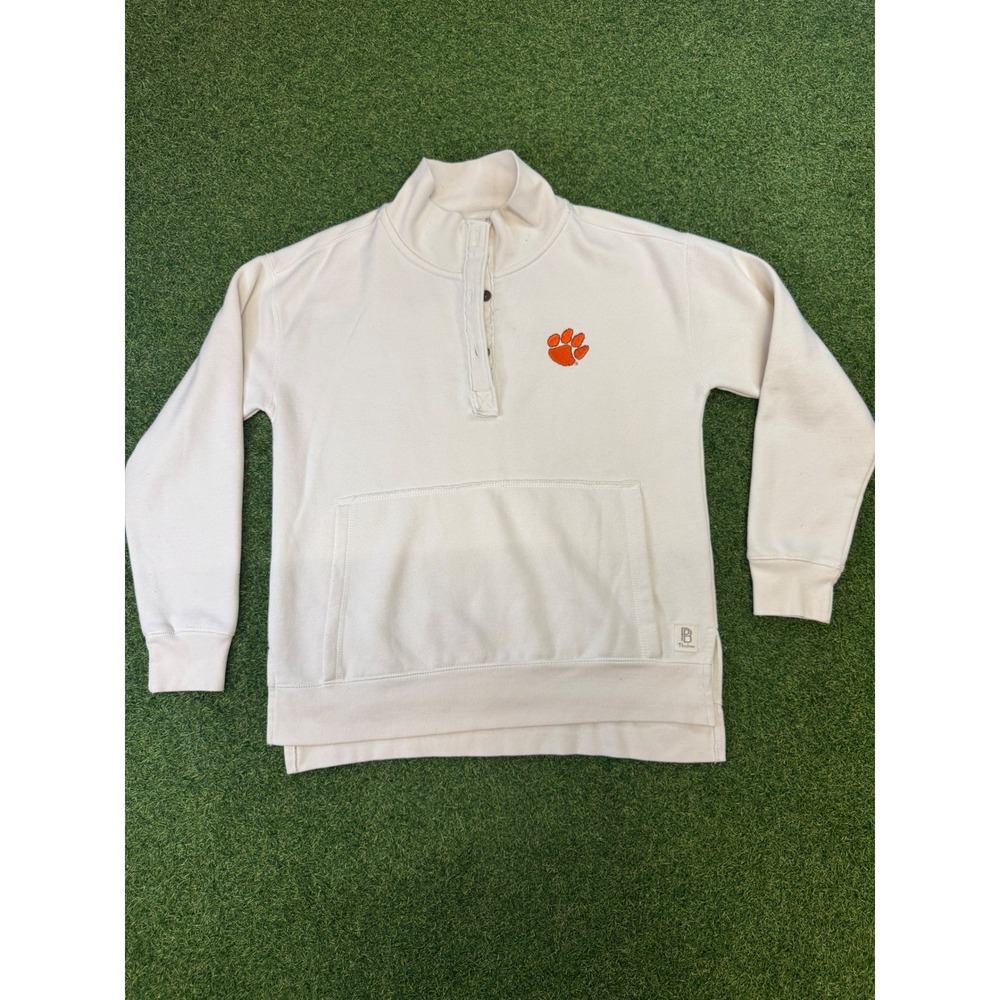 Pressbox Clemson Tigers Womens Cream Henley Pullover Sweatshirt Size Medium